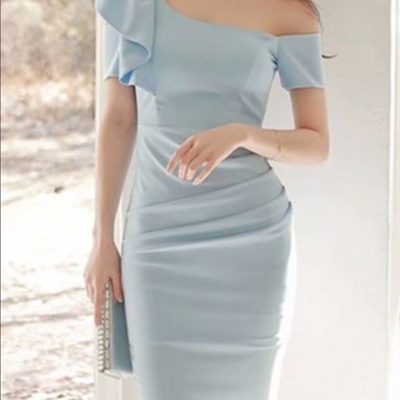 Misslook light blue off shoulder lined dress, NWT - Picture 2 of 6